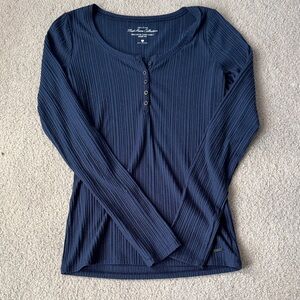 American Eagle Outfitters Dark Blue Ribbed Long Sleeve Tee
